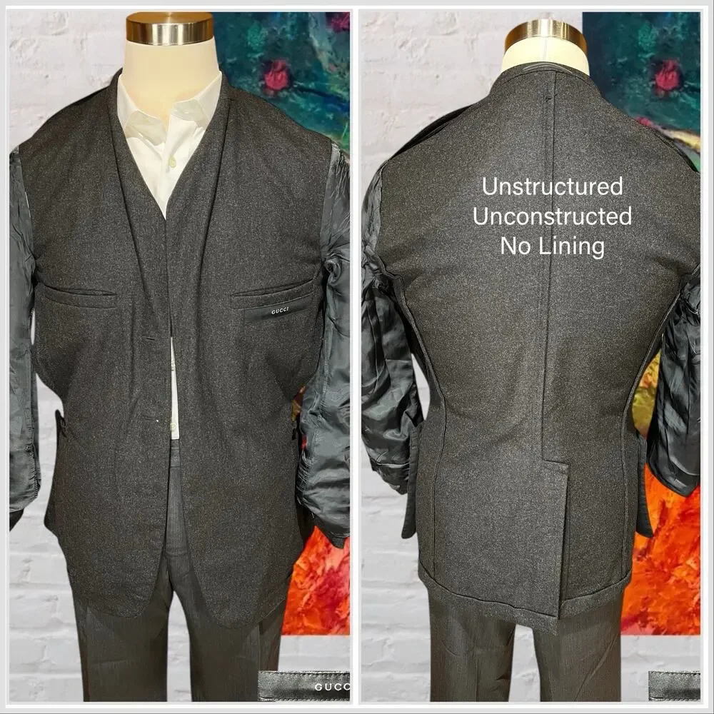 Gucci Soft Weekender 40R Tailored Fit Gray Unlined Sport Coat 3/2 Roll